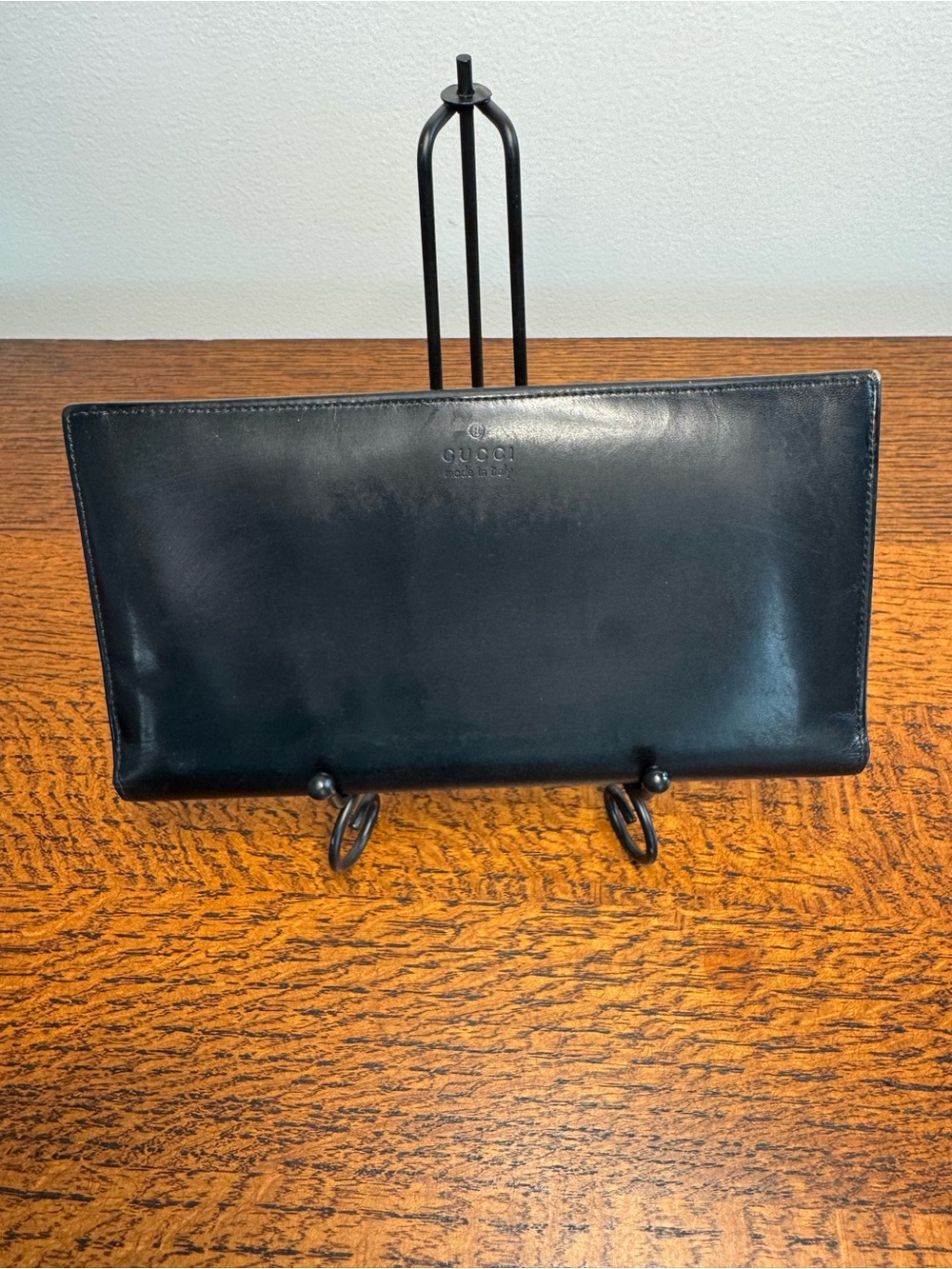 Gucci Vintage Black Smooth Leather Oversized Long Continental Wallet w/COA
